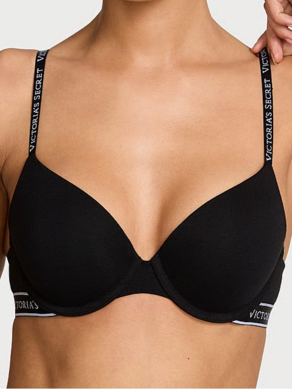 Victoria's Secret Black Logo Strap cotton Push-Up Bra Size 38C - Picture 1 of 3